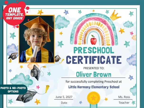 Preschool Appreciation Certificate, Editable Awards and Diplomas, PDF + PowerPoint