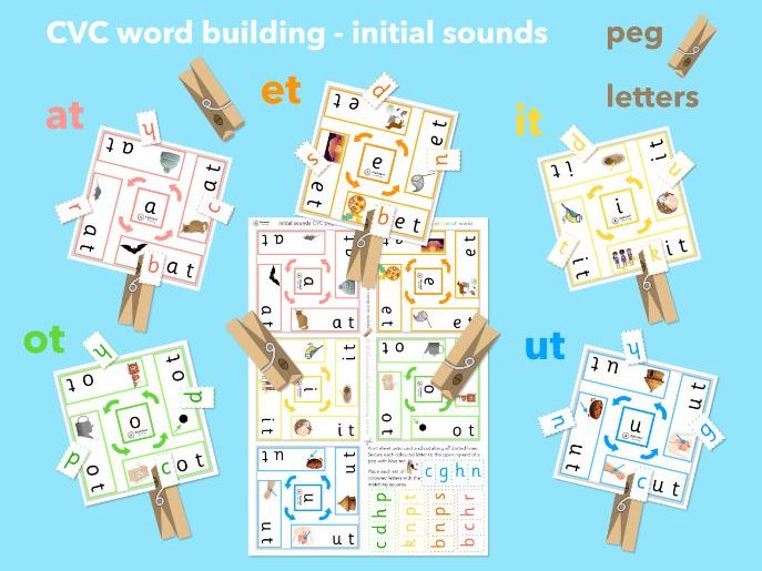 CVC Word Build Peg Cards: Initial Sounds Phase 2 Phonics Activity
