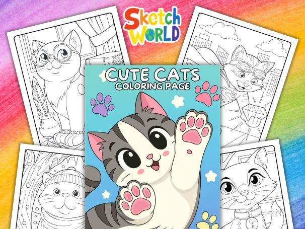 Cute Cats Coloring Page | Printable Animal Art Activity for Kids