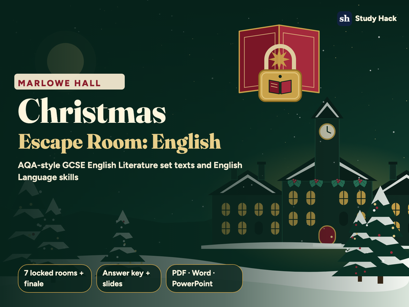 Christmas Escape Room: GCSE English Literature set texts and Language skills (7 locks and a finale)