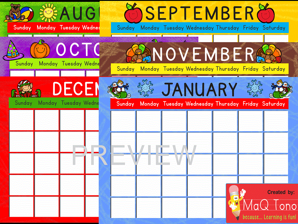 Classroom Decoration Month by Month Calendar