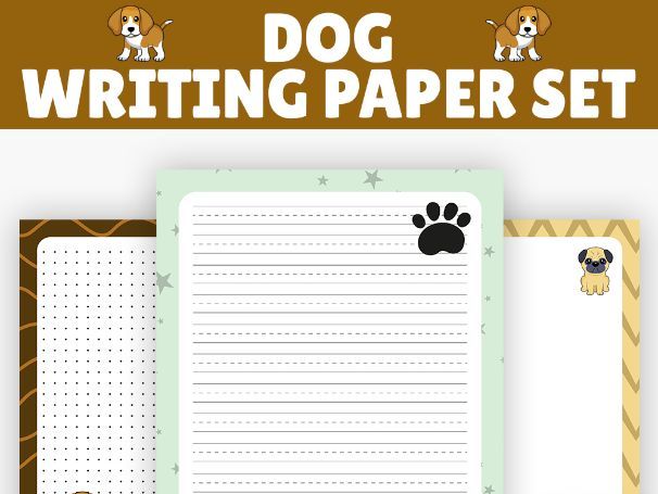 Dog Writing Paper Set: Handwriting, Lined, Graph, Drawing, and Dotted Sheets