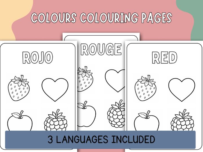 Colours Colouring Pages | Multilingual (English, Spanish, French) | EYFS KS1