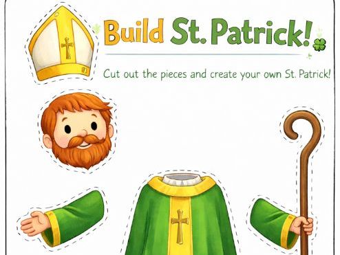 Build St Patrick Fine Motor Cut and Paste Worksheet- St Patrick's Day