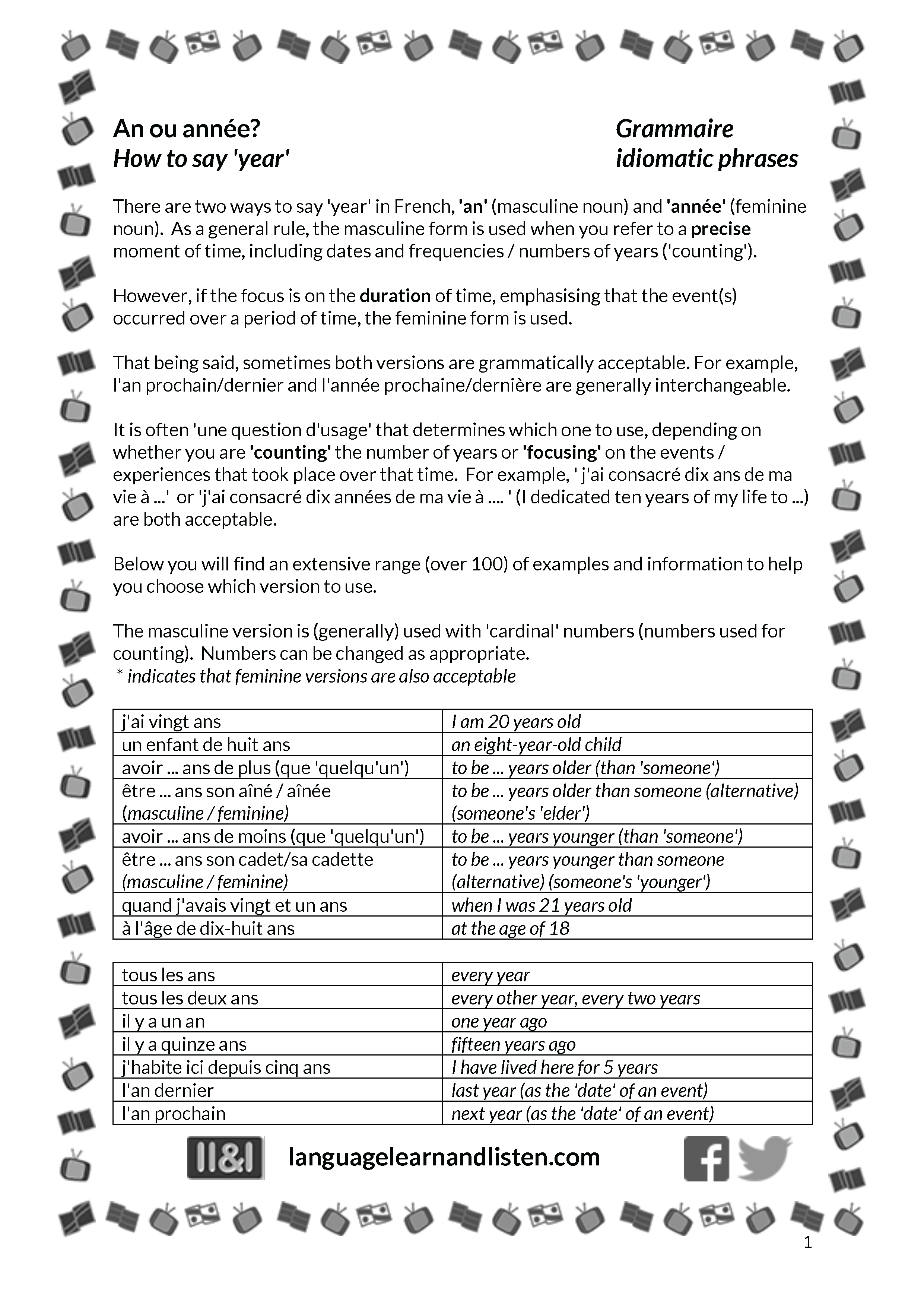 French An Ou Ann e how To Say year Teaching Resources