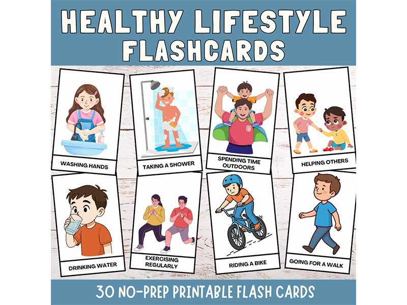 Maintaining a Healthy Lifestyle Flashcards: 3-Part Montessori Health & Wellness Cards