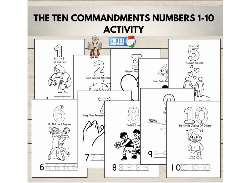 Ten Commandments Numbers 1–10 Activity Sheets, Bible Early Maths