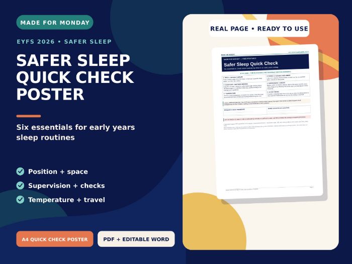 FREE Safer Sleep Quick Check Poster - EYFS 2026
