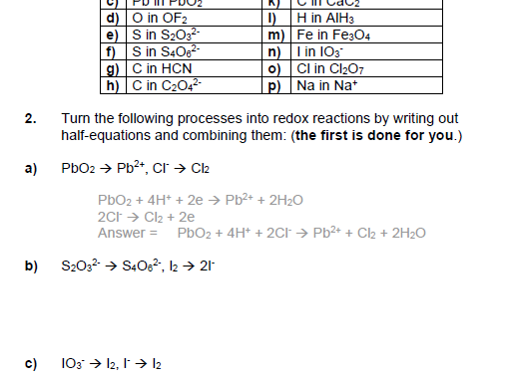 Redox calculations