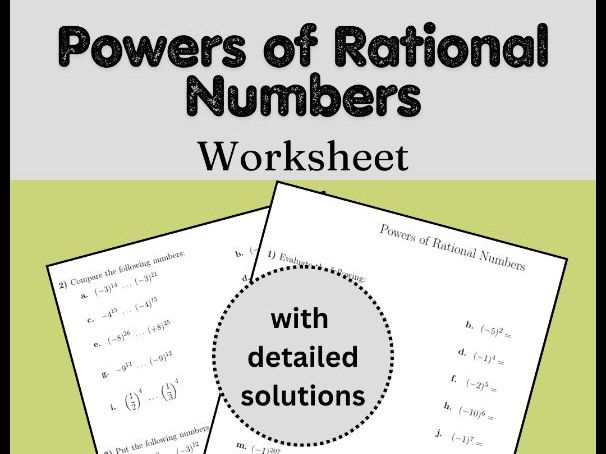 Powers of Rational Numbers Worksheet (with solutions)