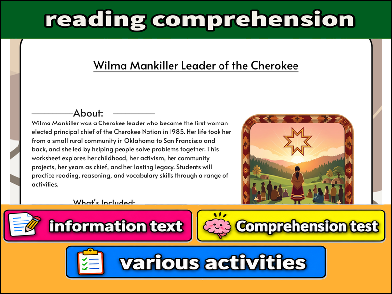 Wilma Mankiller Leader of the Cherokee  & Comprehension Test