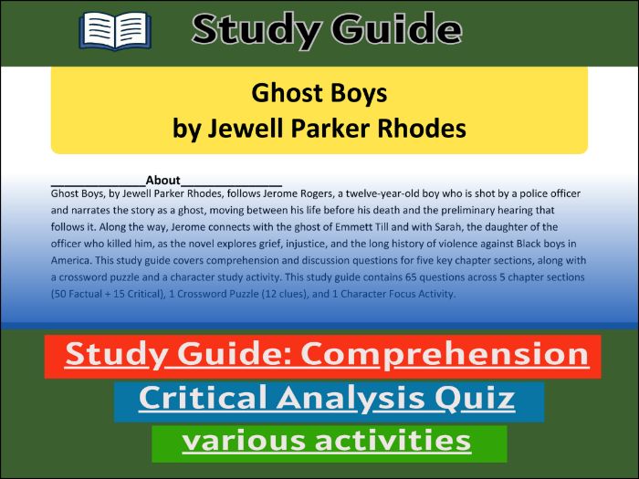 Study Guide for :Ghost Boys by Jewell Parker Rhodes  & Comprehension Test