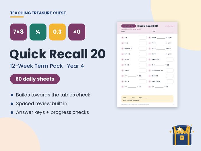 Year 4 Maths Quick Recall: 12-Week Term Pack