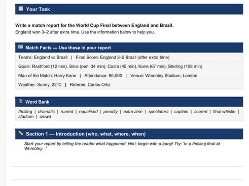 Year 6 World Cup English Writing
