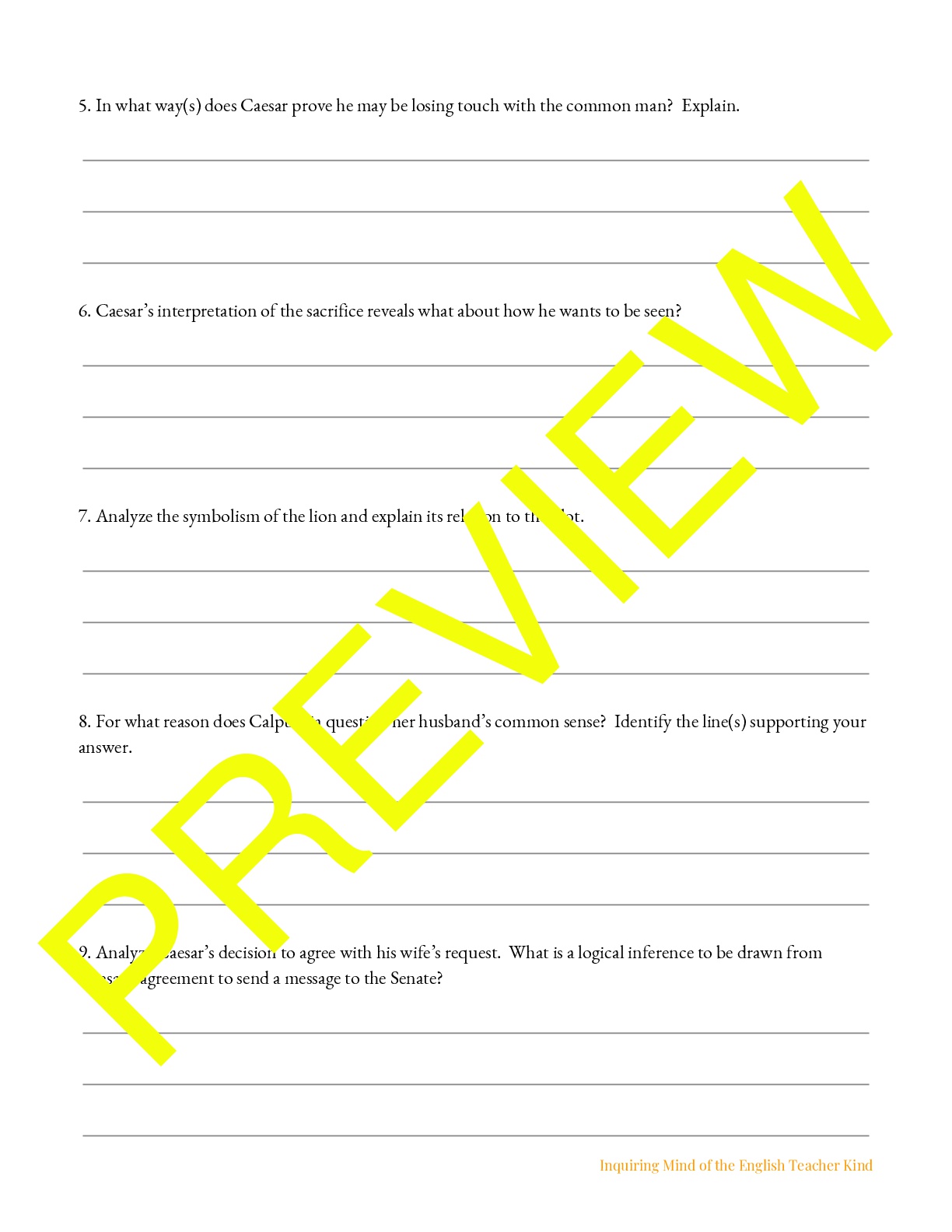 Shakespeare's Julius Caesar Act 2 Scene 2 Close Reading Analysis ...