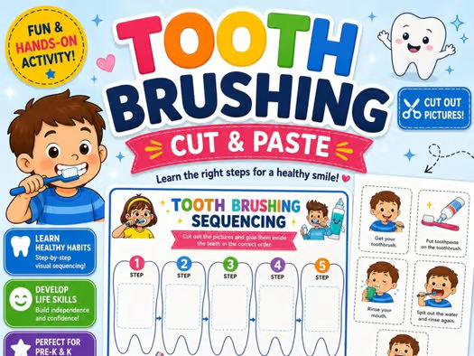 Tooth Brushing Steps | Cut & Paste Activity