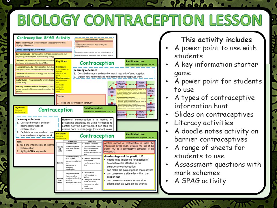 KS4 AQA GCSE Biology (Science) Contraceptive Lesson