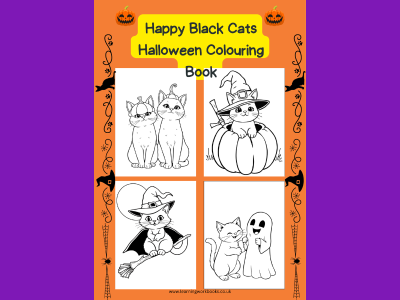 Happy Black Cats Halloween Colouring Book