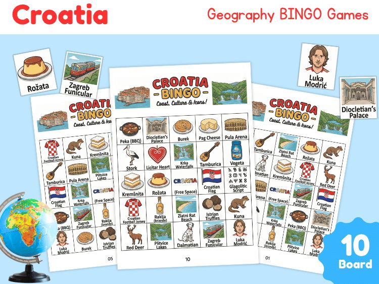 Croatia Geography Bingo Game | Country Study Activity