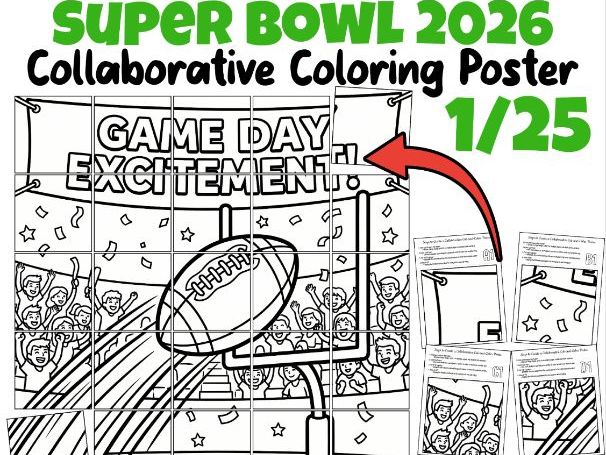 Super Bowl 2026 Game Day Excitement Collaborative Coloring Poster