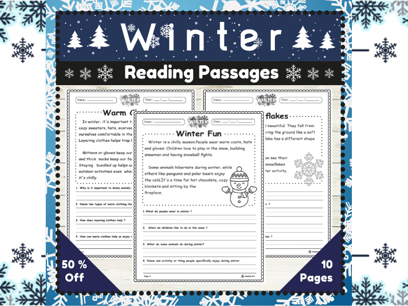 Winter-themed Reading Comprehension Passages for K-2 Learners