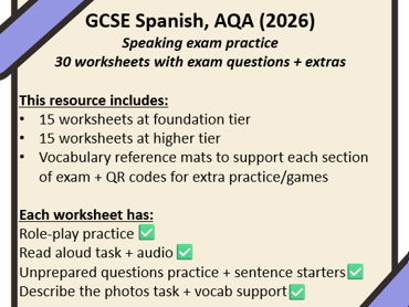 GCSE Spanish (AQA,2026) Speaking exam revision + preparation (both tiers)