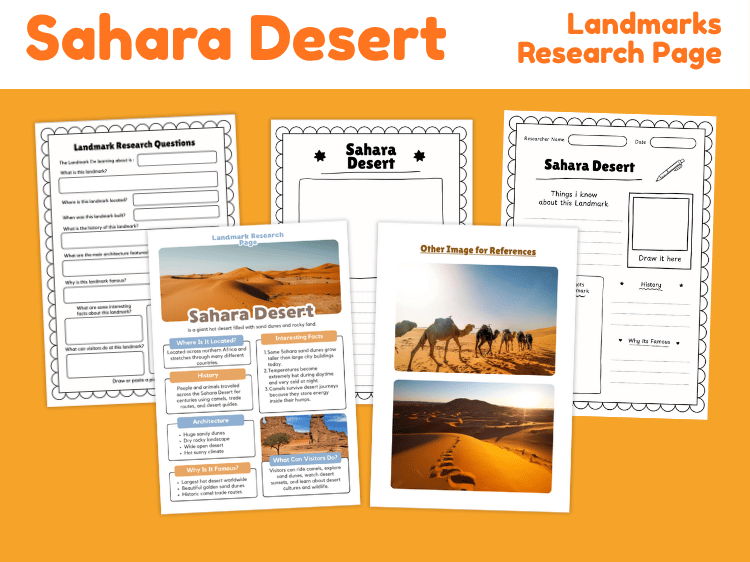 Sahara Desert Landmark Research Project | Geography Worksheets