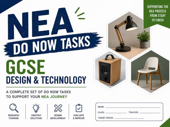 GCSE D&T NEA 'Do Now' Tasks Bundle