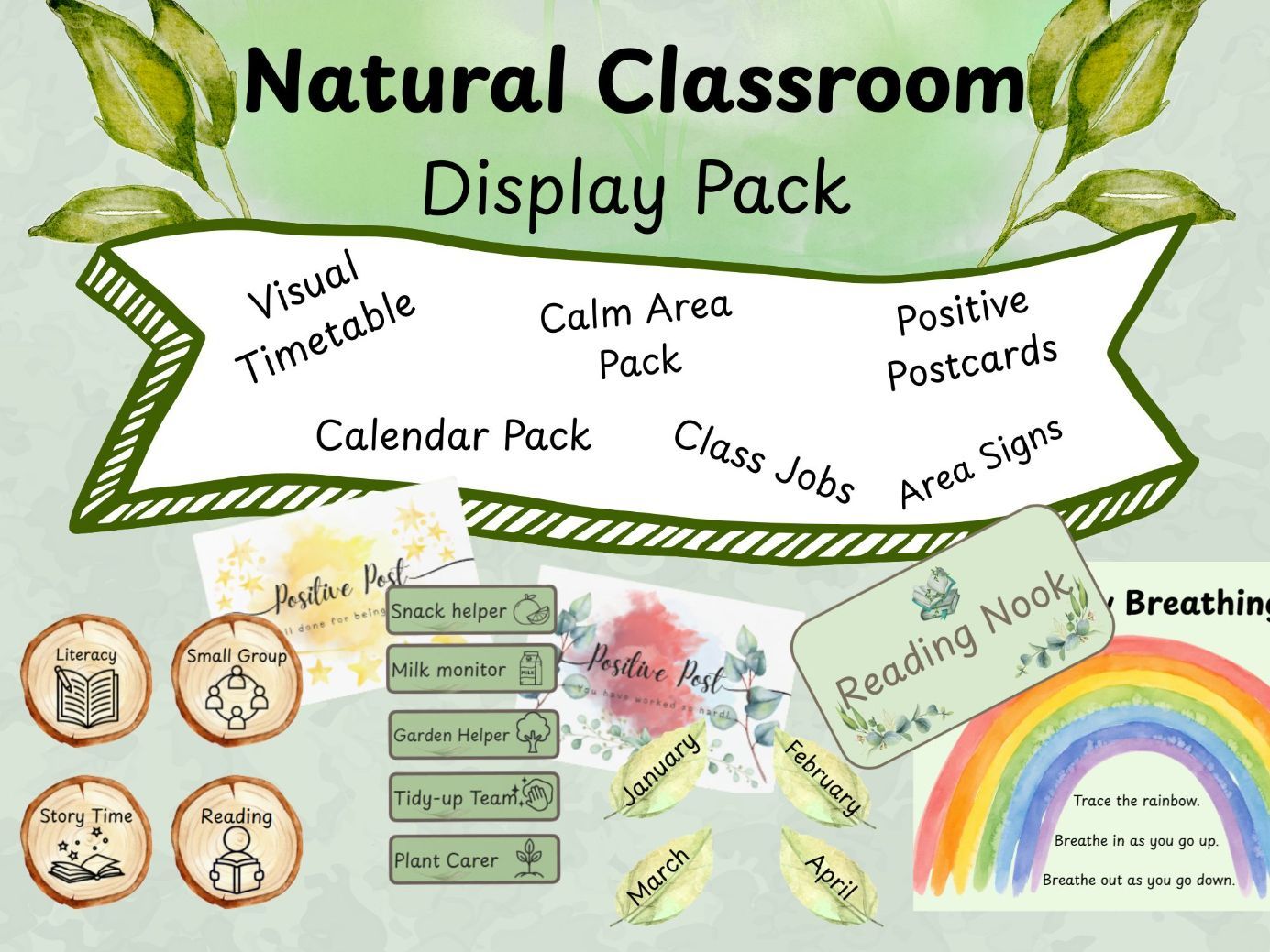 Neutral Sage Classroom Decor Bundle | EYFS Classroom Decor