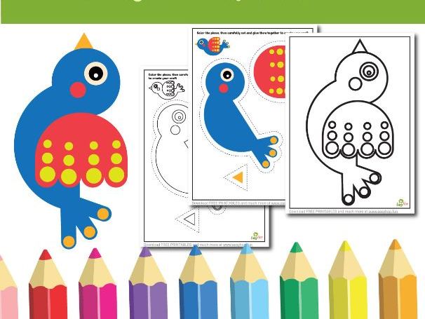 Bird Simple Shapes Art & Craft Printable Pack  Build a Bird Cut, Color, and Glue Activity for Kids