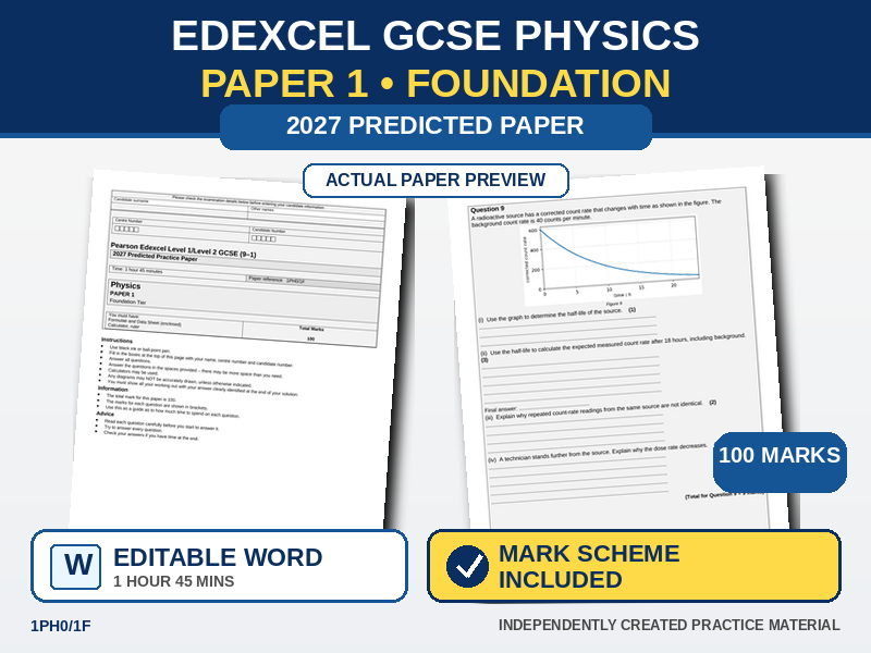 Edexcel Combined Science Physics 1 Foundation Predicted Paper 2027