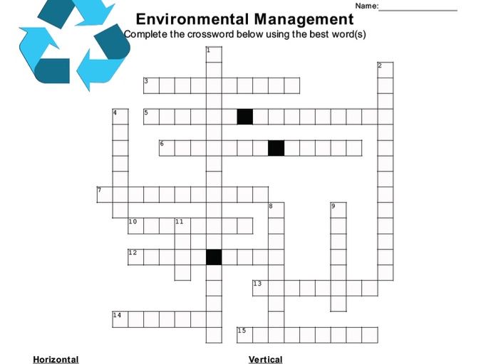 ENVIRONMENTAL MANAGEMENT Crossword Puzzle W Answer Key version 1 