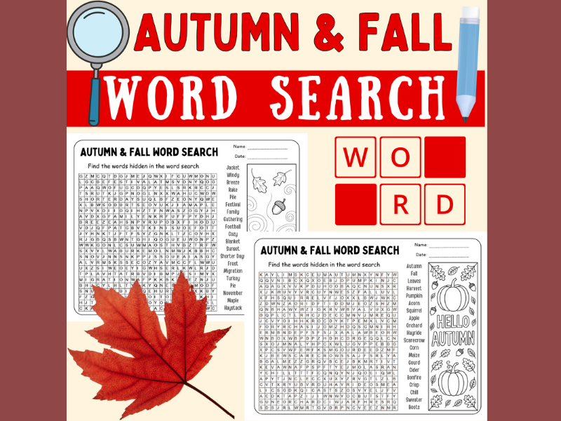 Autumn Word Search Puzzle |  Fall-Themed Vocabulary Activity | Season Worksheets