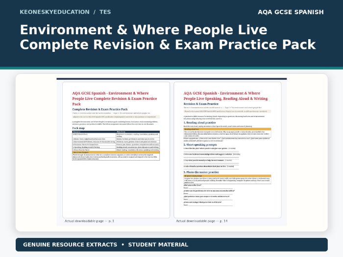 AQA GCSE Spanish - Environment & Where People Live Complete Revision & Exam Practice Pack