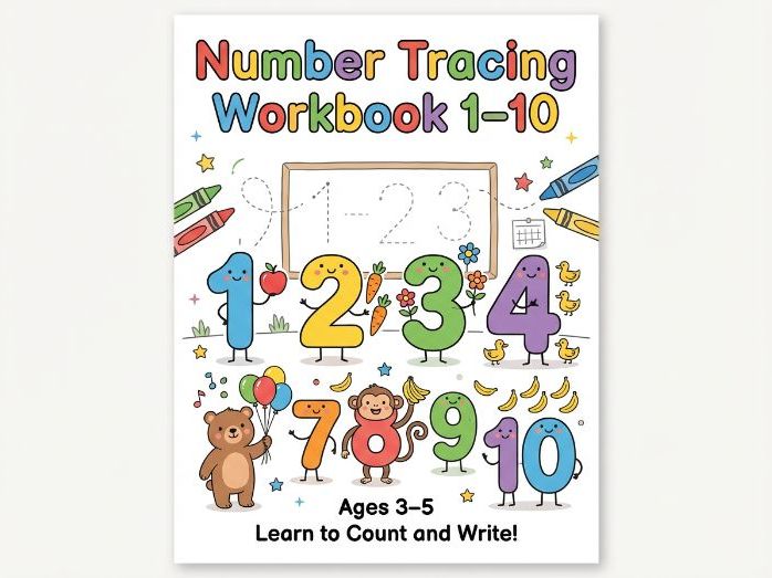 Number Tracing Workbook 1-10 with Fun Illustrations