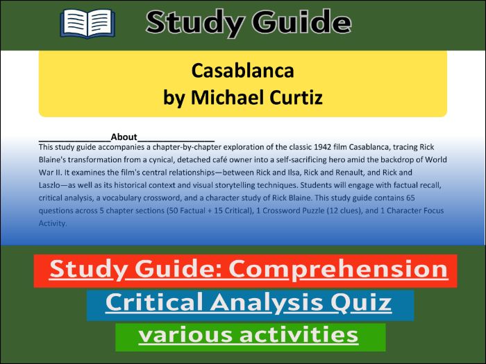 Casablanca by Michael Curtiz - Study Guide , Comprehension Test