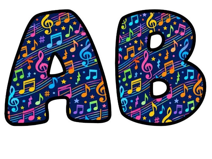 Music Notes Navy Bubble Letters | Art and Music Bulletin Board Letters | Classroom Display Pack