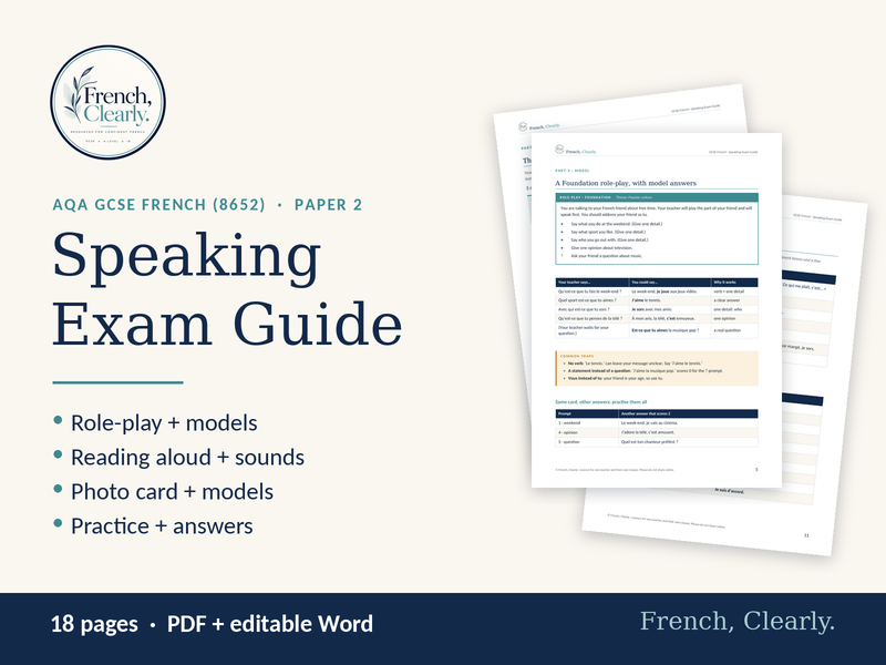 AQA GCSE French Speaking Exam Guide (8652) – Role-play, Reading Aloud & Photo Card