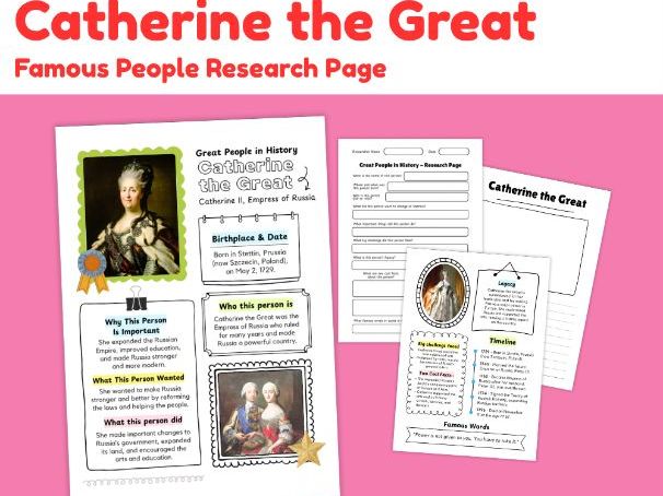 Catherine the Great Biography Research Worksheets | Famous Empress Study