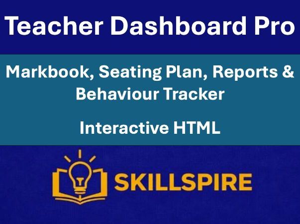 Teacher Dashboard Pro | Markbook, Seating Plan, Reports & Behaviour Tracker | Interactive HTML Tool