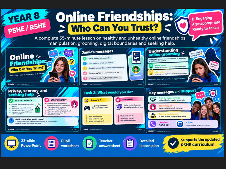 Year 8 PSHE/RSHE – Online Friendships: Who Can You Trust?