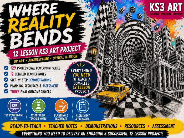 Where Reality Bends – KS3 Art Project | Op Art | Optical Illusion | Architecture | 12 Week SOW