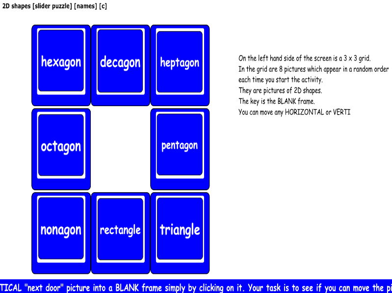 2D shapes [slider puzzle] [names] [c]