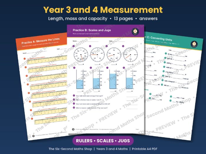 Year 3 and 4 Length, Mass and Capacity Worksheets