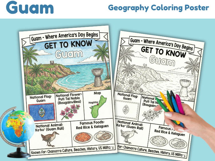 Guam Geography Coloring Poster | U.S. Territory Facts & Symbols