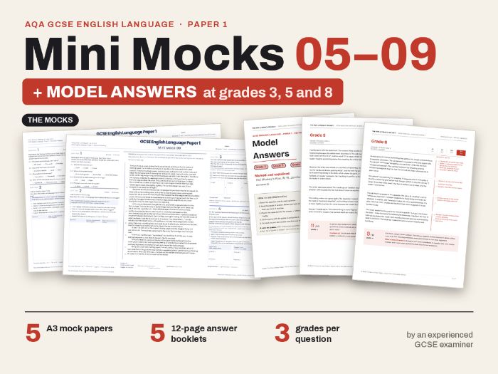 AQA GCSE English Language Paper 1 Mocks with Model Answers: Grades 3, 5, 8 | Mini Mocks 05-09
