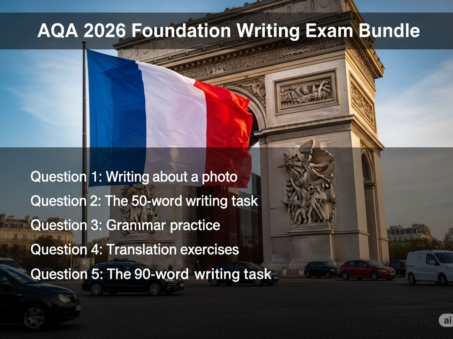 AQA 2026 GCSE Foundation French Writing Bundle — Questions 1 to 5