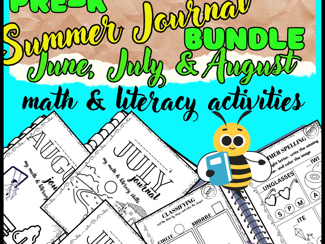 Summer Journal Bundle for Pre-K (June, July, August) Literacy & Math Activities