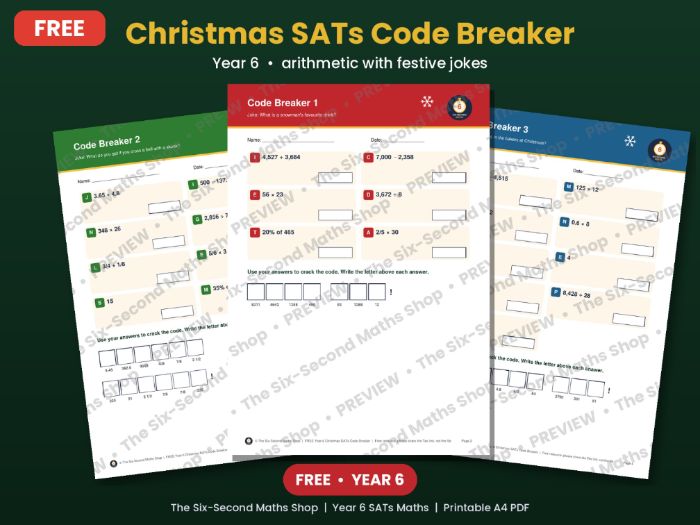 FREE Year 6 Christmas SATs Arithmetic Code Breaker | 3 Festive Jokes