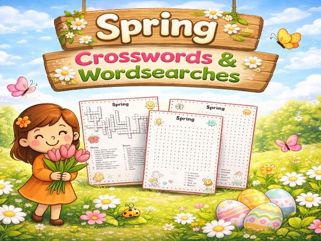 Spring Word Puzzle Pack – 2 Crosswords & 2 Word Searches